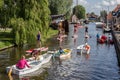 HEEG, NETHERLANDS, June 27, 2015: The lively old harbor of Heeg Royalty Free Stock Photo