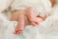 The heel of the foot of a small three months sleeping child Royalty Free Stock Photo