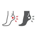 Heel pain line and glyph icon, body and painful, foot ache sign, vector graphics, a linear pattern on a white background Royalty Free Stock Photo