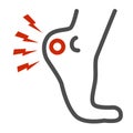 Heel pain line icon, Body pain concept, foot ache sign on white background, Human foot with painful sore icon in outline