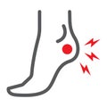 Heel pain line icon, body and painful, foot ache sign, vector graphics, a linear pattern on a white background.