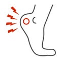 Heel pain thin line icon, Body pain concept, foot ache sign on white background, Human foot with painful sore icon in