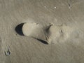 Heel spur, print of a foot in the snad of the beach