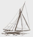 Heeling sloop with four yachtsmen aboard