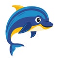 Cheerful blue and yellow dolphin on white isolated background Royalty Free Stock Photo