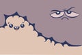 ?heerful and gloomy cartoon clouds with faces, vector illustration