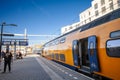 HEERLEN, NETHERLANDS - NOVEMBER 10, 2022: : Selective blur on double decker regional train of Nederladse Spoorwegen in Heerlen