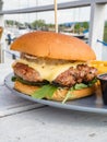 Heeseburger macro with beautiful background and selective focus Royalty Free Stock Photo