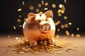 Hefty Golden piggybank coins. Generate Ai Royalty Free Stock Photo