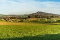 Hegau landscape in spring, view to Hohentwiel and Hohenhewen, Germany Royalty Free Stock Photo