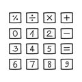 Set of icons with numbers and mathematical symbols in doodles style