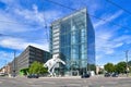 Heidelberg, Germany - Modern Print Media Academy building with steel sculpture horse called `S-Printing Horse`