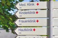 Heidelberg, Germany - Road signs pointing direction to various German hospitals