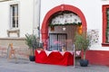 Heidelberg, Germany - Restaurant called `Cafe Extrablatt` selling mulled wine and waffles to go during Corona virus lockdown
