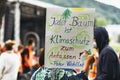 Heidelberg, Germany - September 2021: Sign saying `Every tree is a piece of climate protection you can touch` in German at