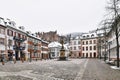 Heidelberg, Germany - Square called `Kornmarkt` in old city center with fountain and view on castle Royalty Free Stock Photo