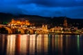 Heidelberg Nightscape Panorama Buildings Reflection on Neckar Ri