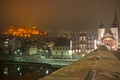 Heidelberg, Snowy night city view by the river Rhein, Karl Theodor Bridge, Germany, Europe