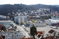HEIDENHEIM, GERMANY, APRIL 7, 2019: aerial view over the city Heidenheim an der Brenz with the company Voith, a technology group