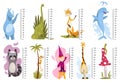 Height measure with growth rulers chart and cute cartoon animals. Funny kids meter, wall scale from 0 to 130 centimeter Royalty Free Stock Photo