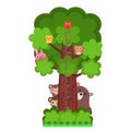 Kids height chart with tree and cute animal system, Vector illustrator