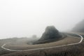 The U-turn corner at Tai mo shan in a foggy morning