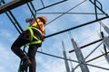 Heights of workers in safety clothing at the construction site