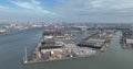 Heijplaat, in the port of Rotterdam, between the Eemhaven and the Waalhaven Rotterdam Shortsea Terminals and port aerial