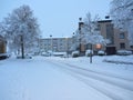 Winter attack in Germany. Heavy snowfall in NRW in the Mettmann county. Snow-covered roads and cars