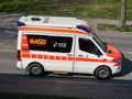 Heiligenhaus, Germany - March 23, 2022: Typical ambulance of the German company ASB parked in the street