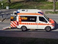 Heiligenhaus, Germany - March 23, 2022: Typical ambulance of the German company ASB parked in the street.
