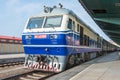 China Railways DF11 diesel locomotive in Mudanjiang Railway Station, Heilongjiang, China. DF11 used on the China Railway network.