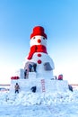 Heilongjiang Harbin China - DEC, 29 2018 : Every years In winter People are make Snowman doll put on Red hat and Red Scarf in