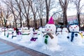 Snowman doll near Songhua frozen river, People can walk down and arrange activities Royalty Free Stock Photo