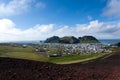 Heimaey town aerial view from Eldfell volcano