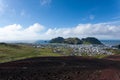 Heimaey town aerial view from Eldfell volcano