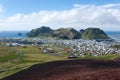 Heimaey town aerial view from Eldfell volcano