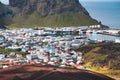 Heimaey Town Aerial View from Eldfell Volcano, Iceland, Westman Islands