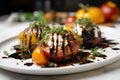 heirloom tomatoes and burrata cheese, drizzled with balsamic glaze Royalty Free Stock Photo