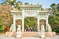 HEJIANG,CHINA 8 february 2020 - Entrance to the Fayu Temple. Mount Putuo is an island in Zhoushan city Royalty Free Stock Photo