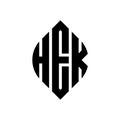 HEK circle letter logo design with circle and ellipse shape. HEK ellipse letters with typographic style. The three initials form a Royalty Free Stock Photo
