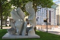 Helaine Blumenfeld, Taking Risks, 2019 Carrara marble in three parts exposed in Westferry Circus Canary Whart London England