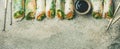 Flat-lay of vegan spring, summer rice paper rolls, wide composition Royalty Free Stock Photo