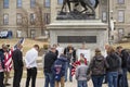 Helena, Montana - April 19, 2020: A prayer circle at a shutdown protest at the Capitol over government orders and business
