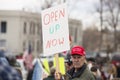 Helena, Montana - April 19, 2020: Protestor holding sign at a protest rally over the shutdown and stay at home orders due to fear