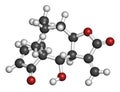 Helenalin sesquiterpene lactone molecule. Toxin found in Arnica montana. 3D rendering. Atoms are represented as spheres with