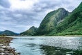 Helgelandstrappa - the path in the valley on the photo to mountains up in Mosjoen, town in Norway. The river`s name is Vefsna - Royalty Free Stock Photo