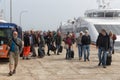 People just disembarked the ferry at island Helgoland