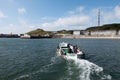 Shuttle boat on raid from a ship to port of Helgoland, Germany