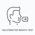 Helicobacter medical test flat line icon. Vector outline illustration of human head and breathalyser. Black thin linear